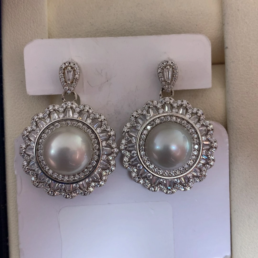 海水珍珠耳饰银S925镶嵌
