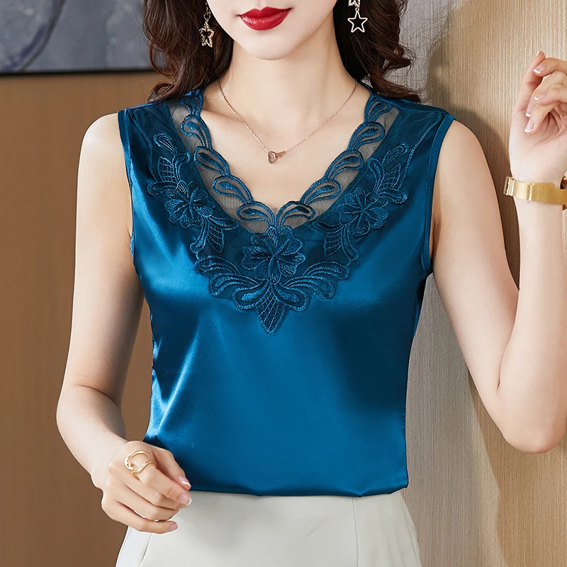 V领吊带背心女内搭宽松弹力缎面无袖上衣夏季轻职风百搭打底衫