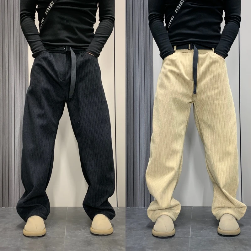 冬季新款加绒加厚男条绒休闲裤高品质灯芯绒潮流宽松百搭直筒长裤