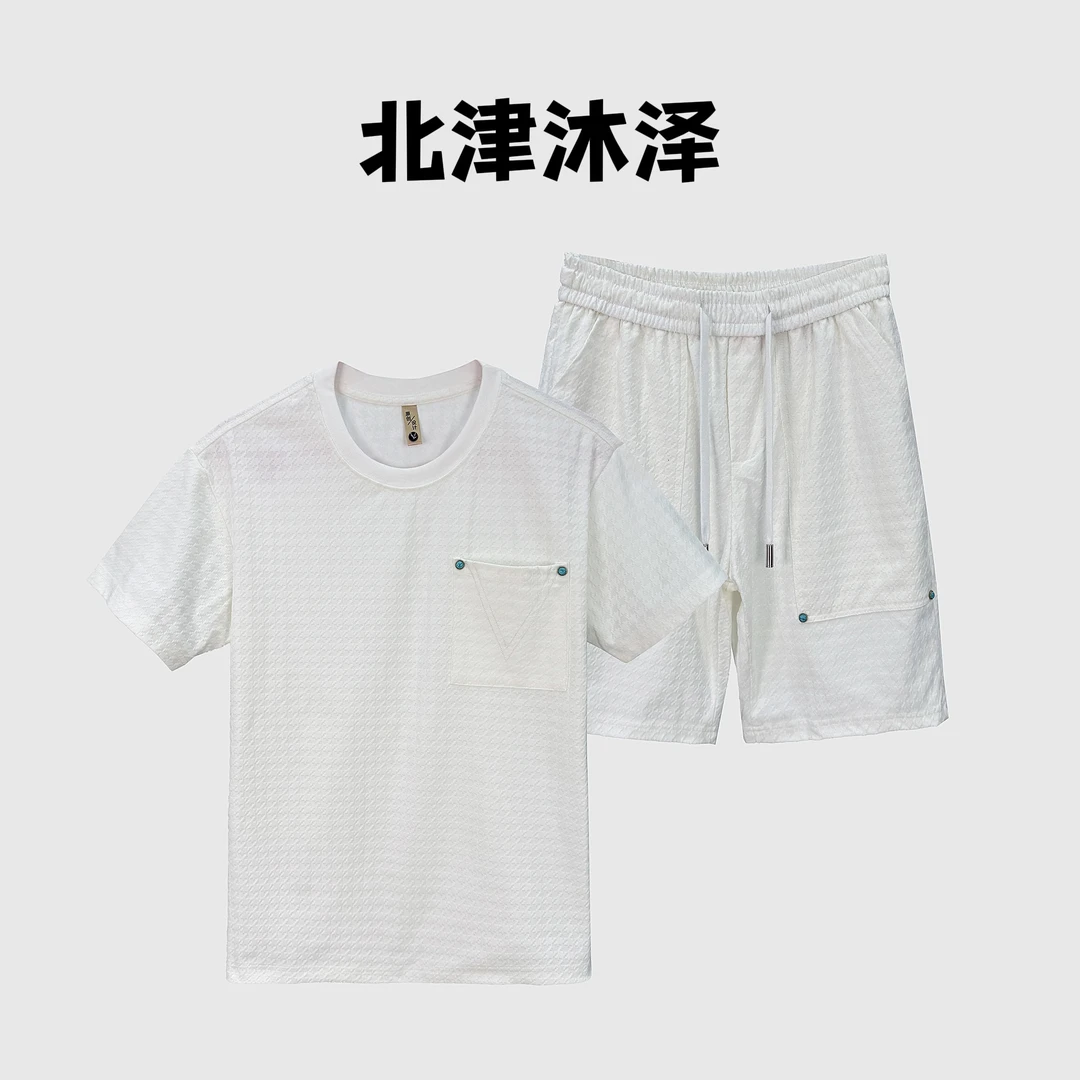 【北津】25夏简约风男士小香风设计感小众口袋圆领潮牌重磅抽绳套装