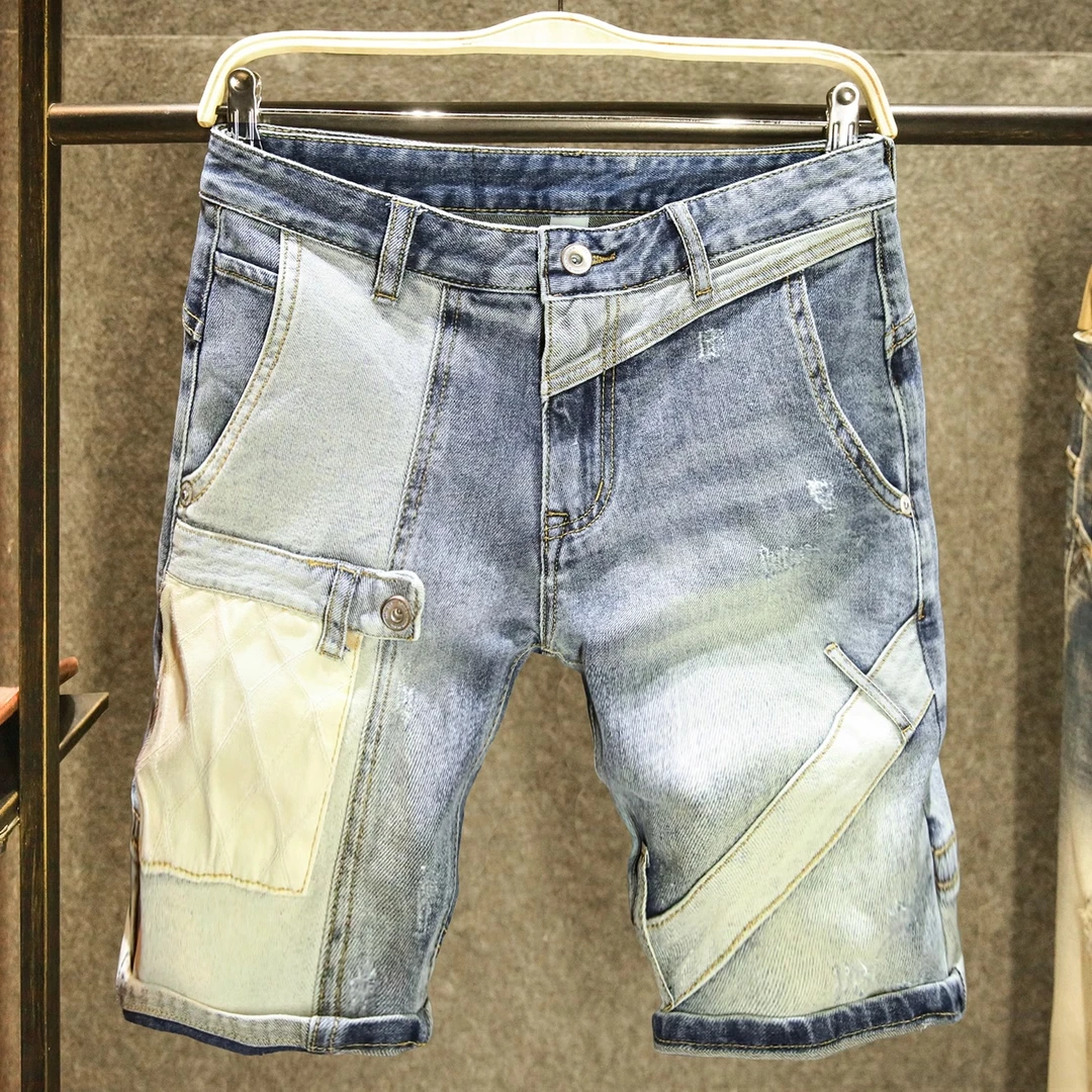 Cebrodz不规则牛仔裤短裤男潮牌设计感五分裤夏季薄款高街痞帅ins