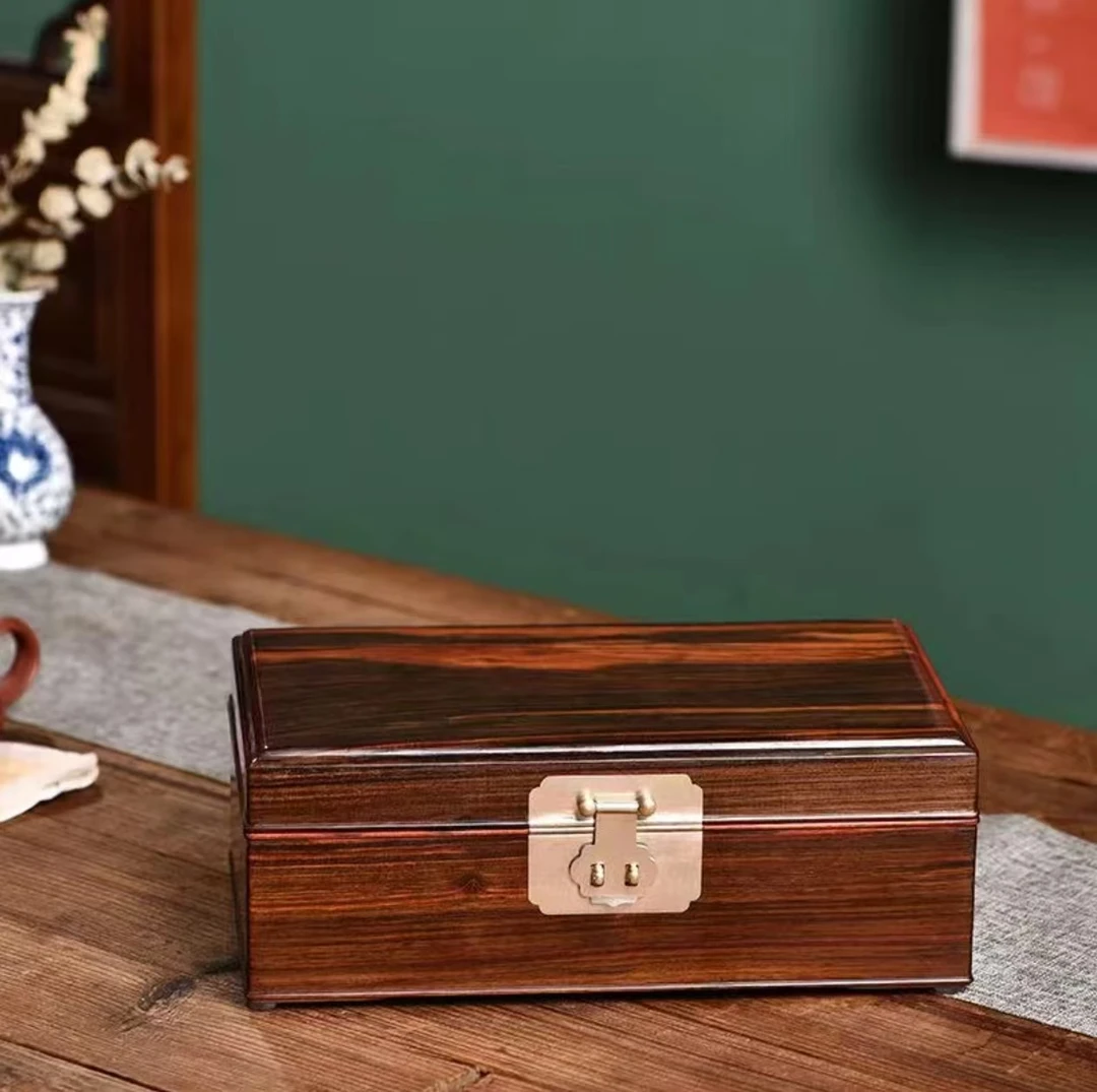 【木上】大红酸枝交趾黄檀-（大）沉铜百宝箱34*16*12-文玩收纳首饰盒