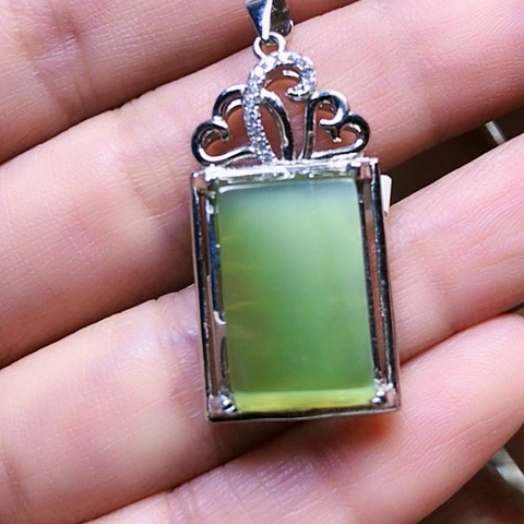 和田玉银S925镶嵌挂件