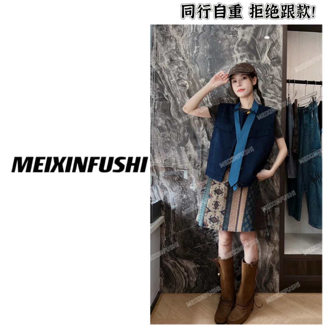 【Mei Xin】欧货设计师宽飘带丝巾马甲/9307/D