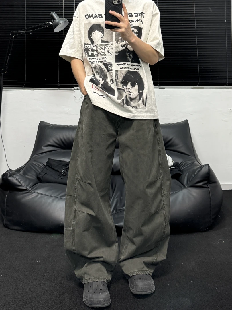 AY2025SS褶皱水洗弯刀休闲裤