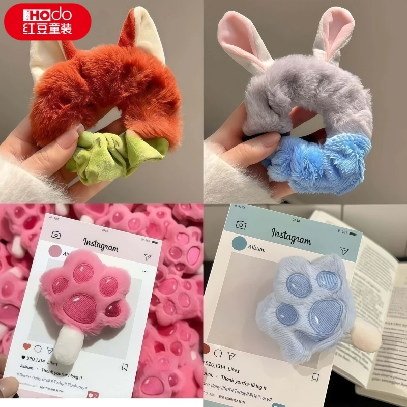 可爱爪爪2025新款冰棍发夹卡通狐狸毛绒发圈粉色猫爪夹