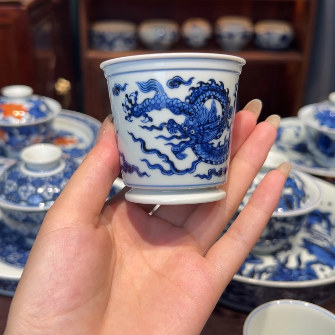 青花雯华堂手绘杯杯
