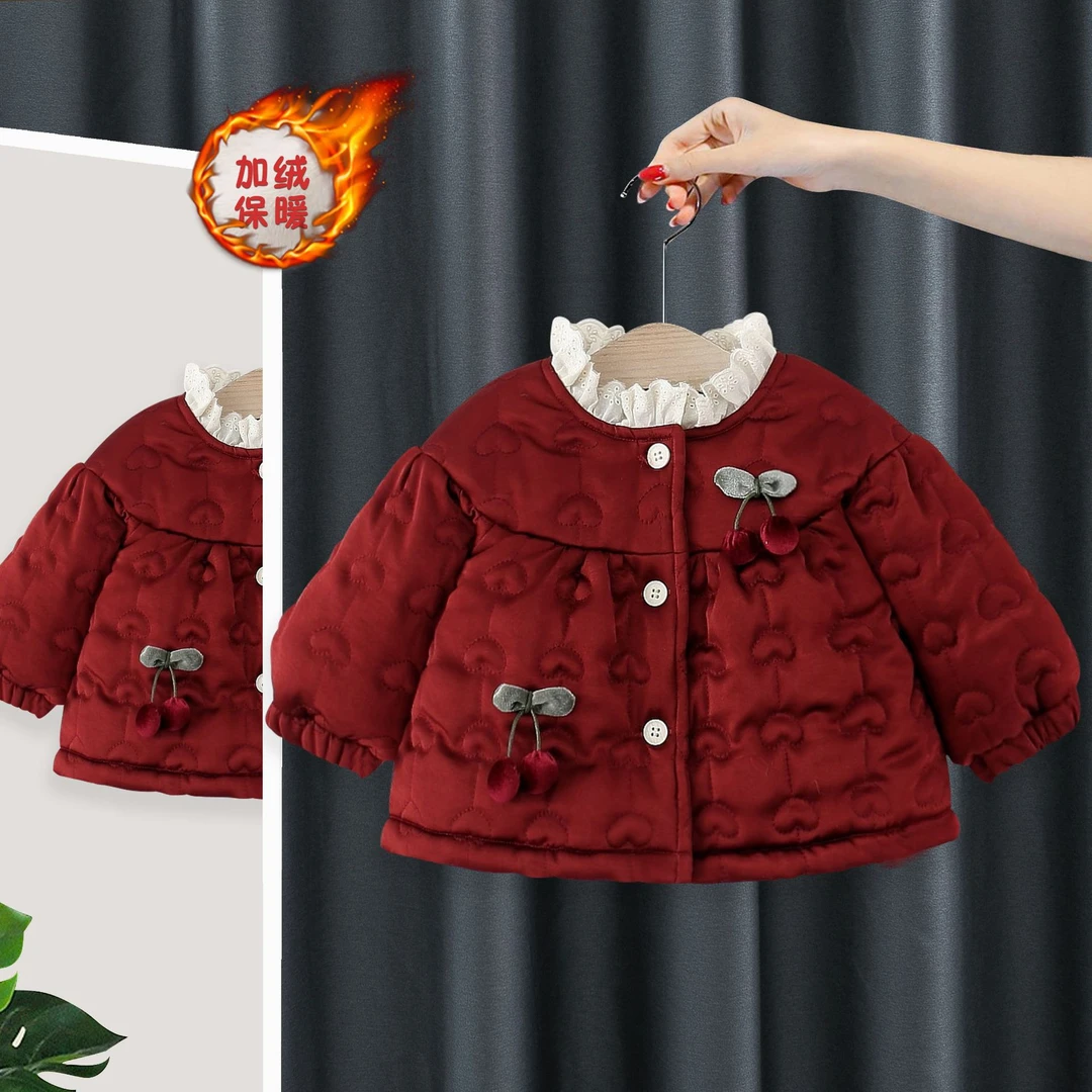 童装女童棉衣秋冬女宝宝洋气樱桃加厚棉袄女孩年服加绒厚棉服532D