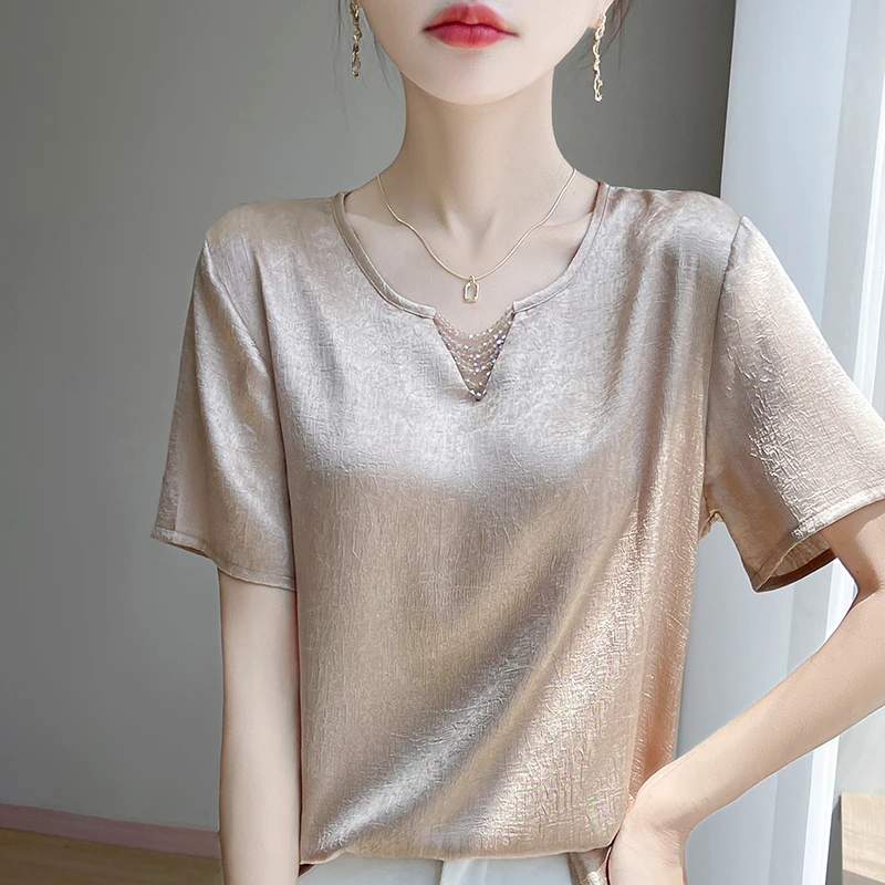 品牌女装正品时尚夏季新款桑蚕丝短袖宽松高级感洋气百搭T恤女