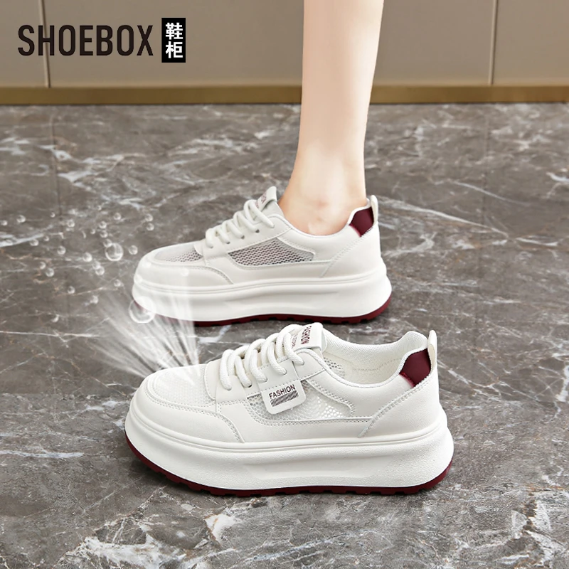 达芙妮集团旗下网面透气小白鞋女款2025新款夏季厚底百搭休闲板鞋