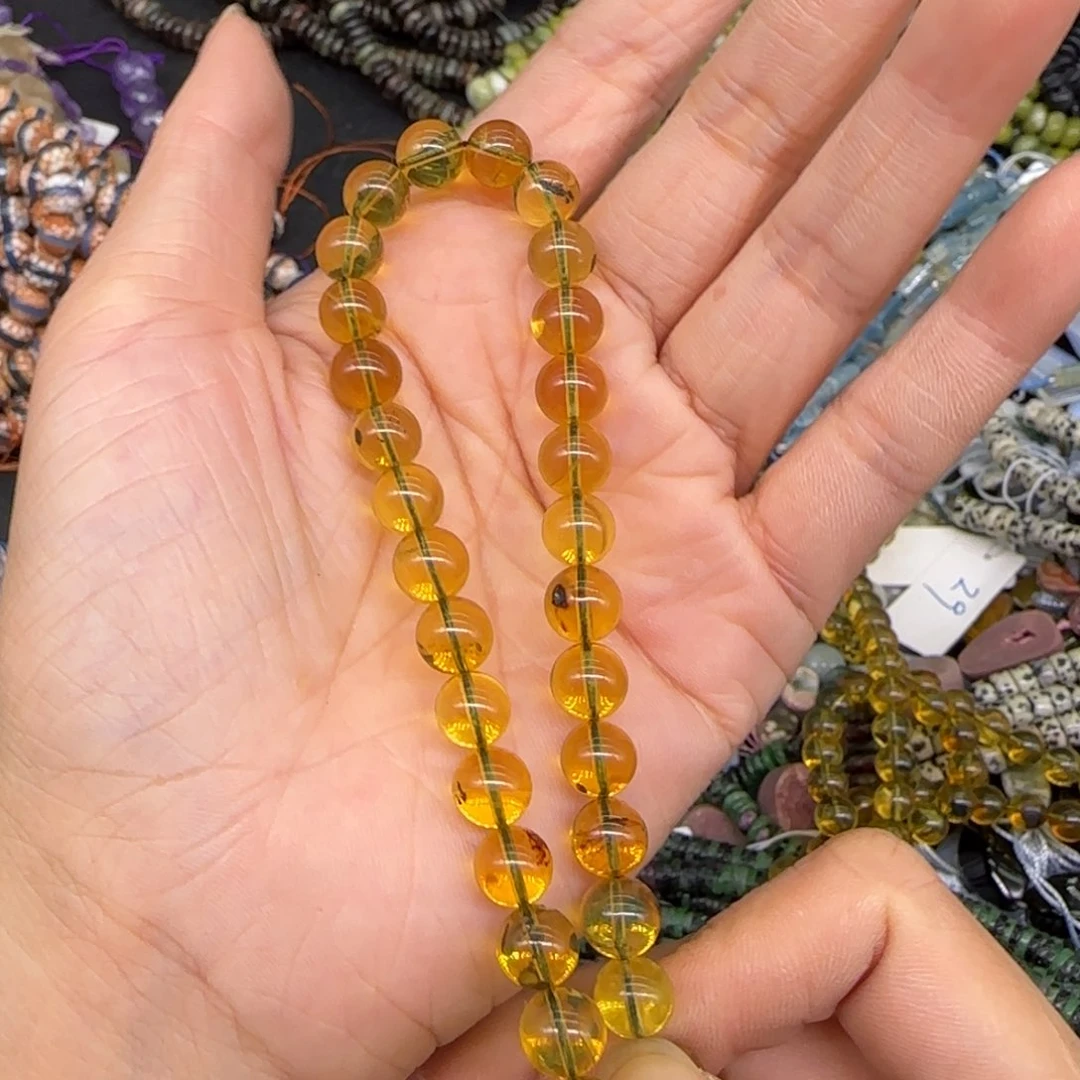 玛瑙/玉髓合金珠宝半成品蓝珀7mm半条