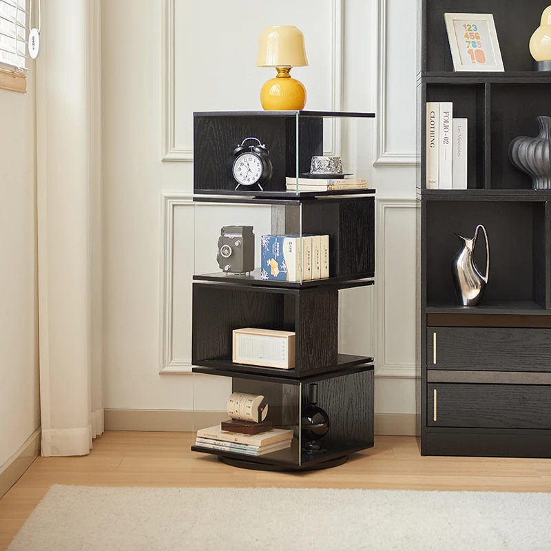 书架复古风中古旋转落地客厅置物墙角拐角展示柜收纳储物转角书柜