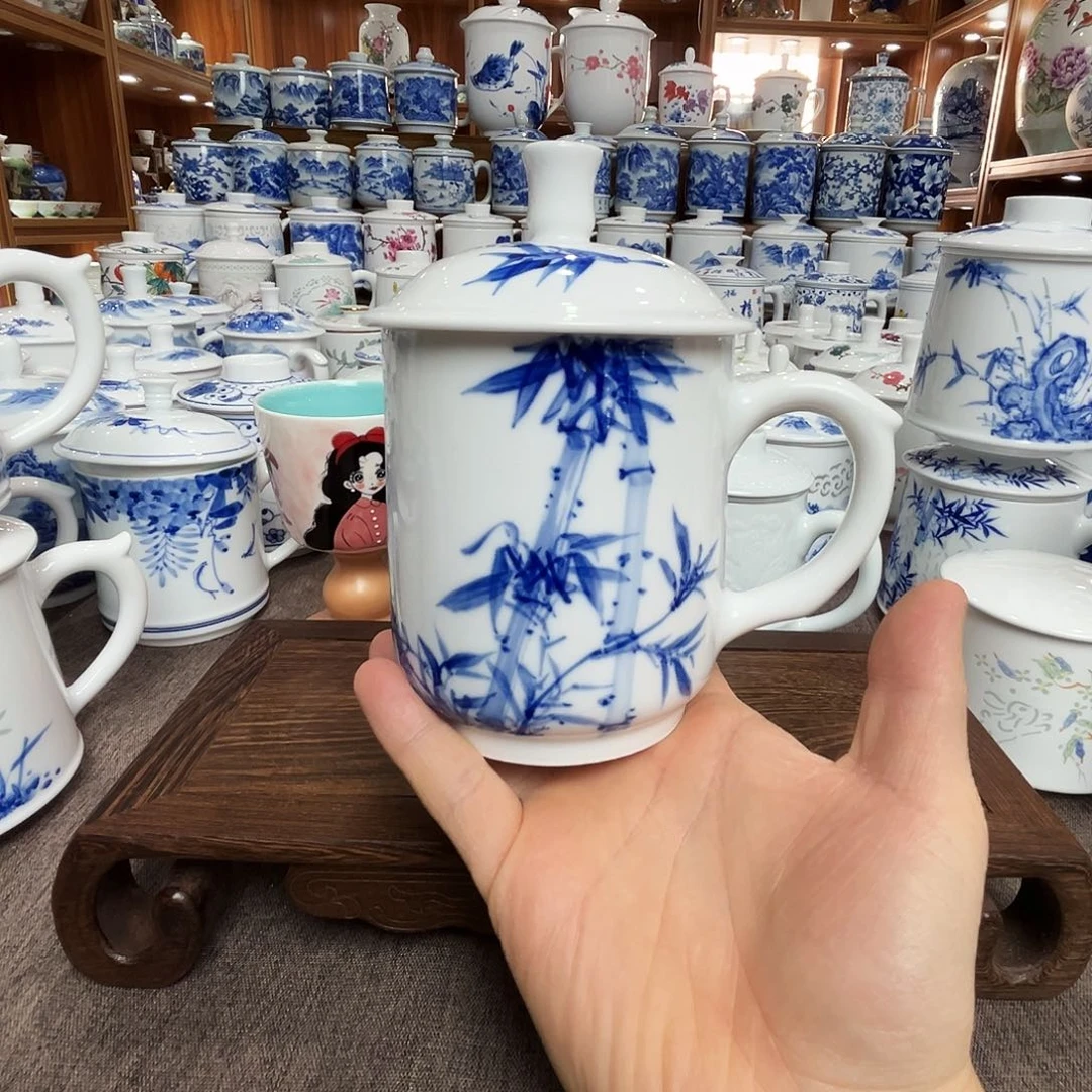 《****陶瓷盖子款手绘竹子单杯