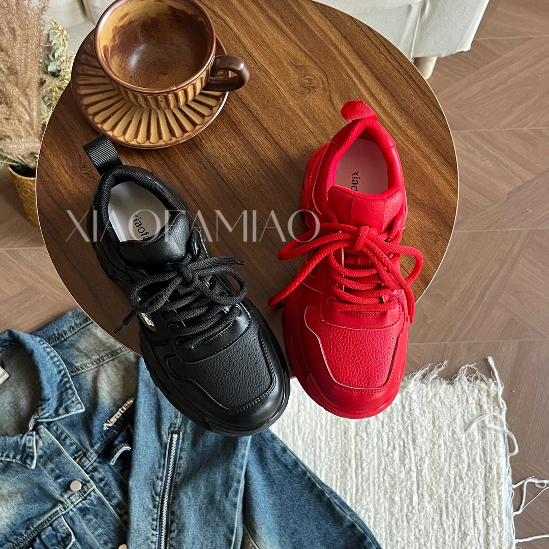 小发喵圣诞系列百搭轻奢秀场ins系带厚底时尚休闲鞋999