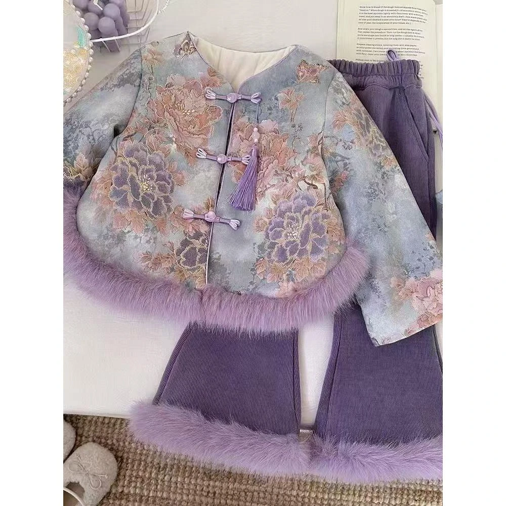 秋冬儿童套装女童冬季加绒2025秋冬新款中国风儿童唐装新中式加绒