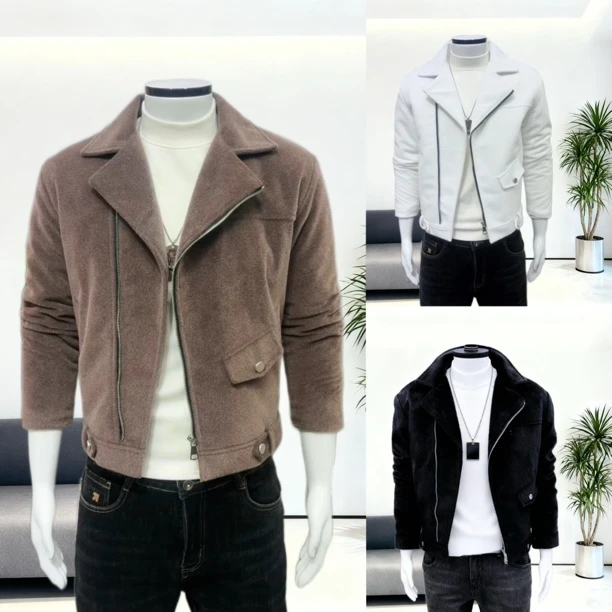 男士韩版2025加厚保暖时尚潮流休闲百搭冬季翻领斜拉链男夹克外套