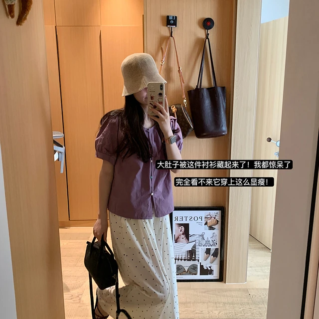 SANG桑女士波点高腰百搭遮胯松紧垂感拖地直筒阔腿裤