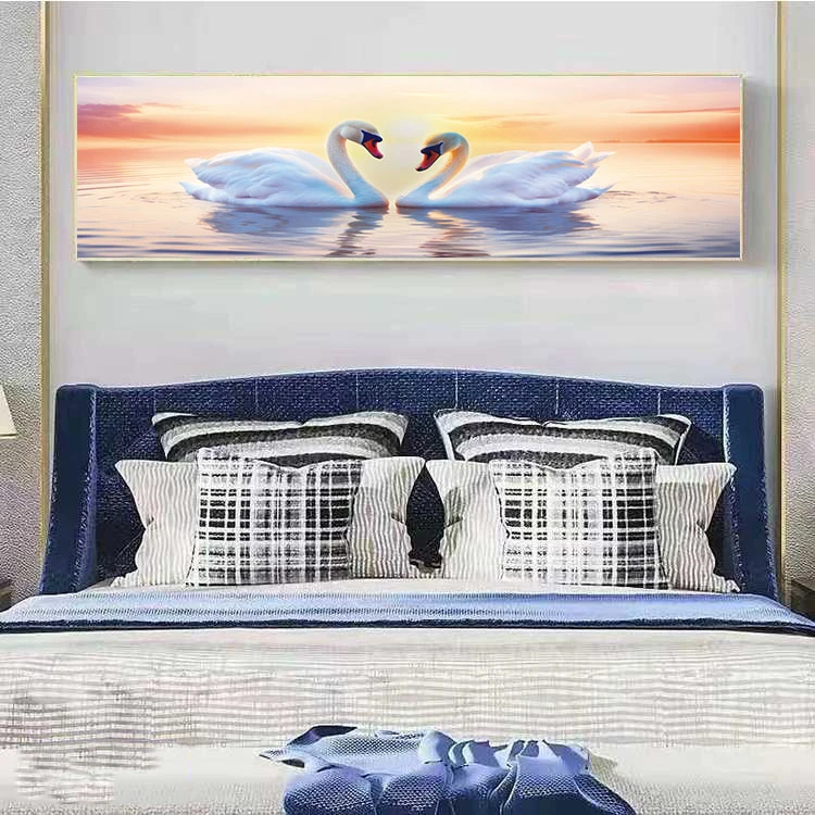 【天鹅】砂岩肌理画卧室床头风景抽象轻奢装饰挂画