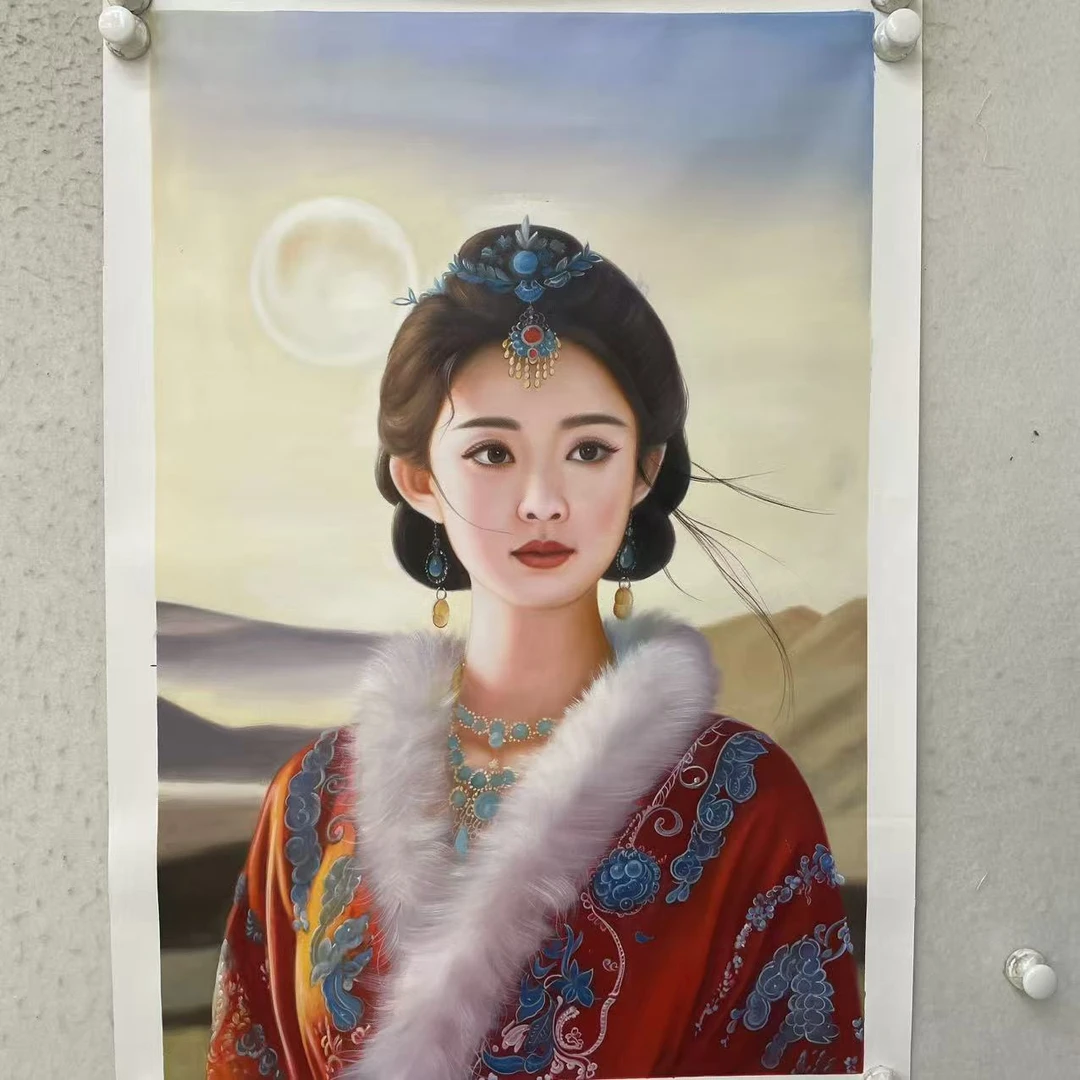林彦新***中国新娘-毛披-月亮-约60*90厘米-手绘油画-麻布