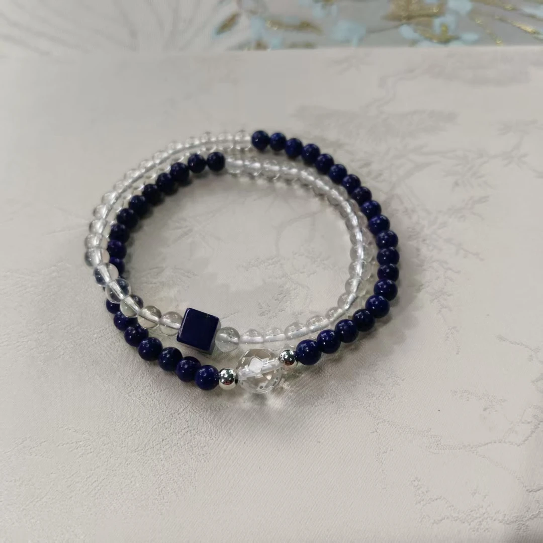 【小院甄选】原创青金白水晶双圈手链约4mm 多样性发一件 2110EJC