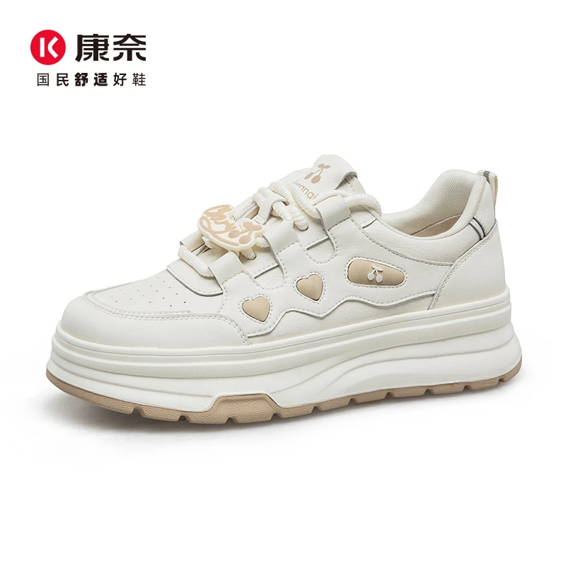 Kangnai/康奈56132专柜正品2025秋休闲厚底板鞋百搭女士小码白鞋