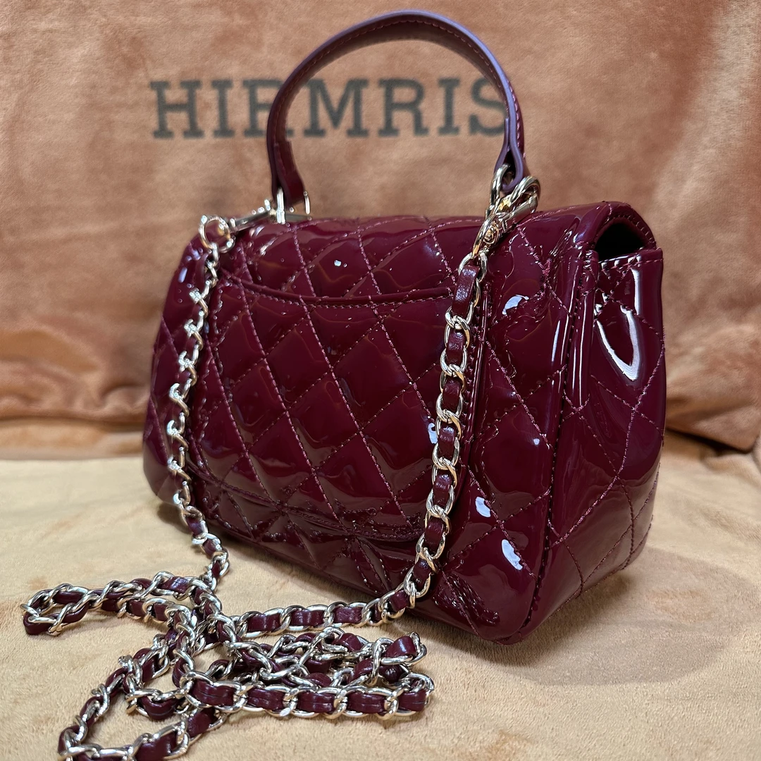 HIRMRIS手工真皮包19-550961红   f菱格手提漆24k香