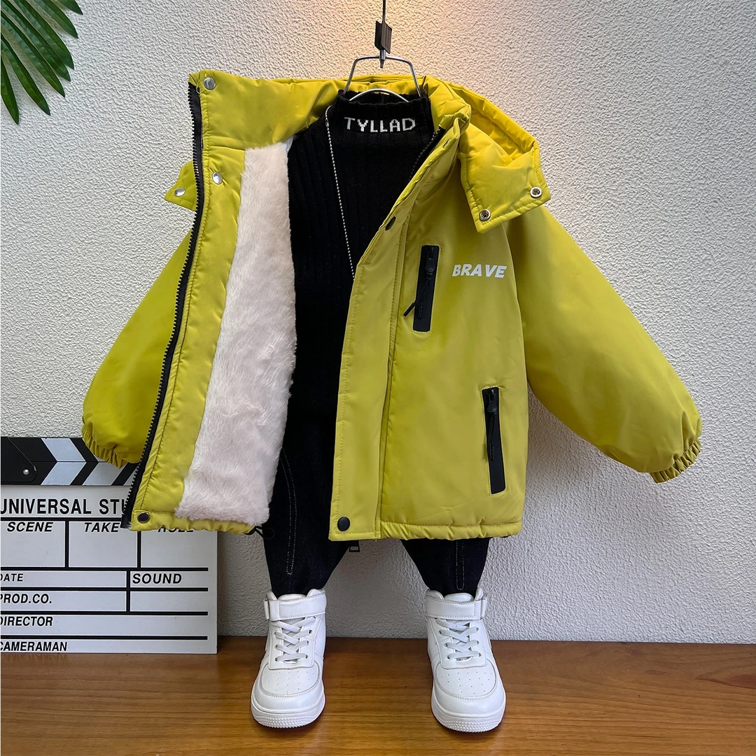 男童加绒外套秋冬装加绒加厚2025新款儿童棉服洋气男孩宝宝派克服