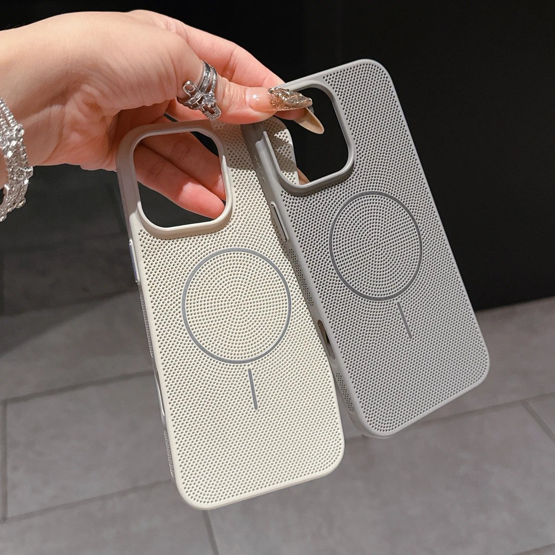 适用苹果17Promax网孔散热磁吸充电手机壳iphone16网红防摔保护套