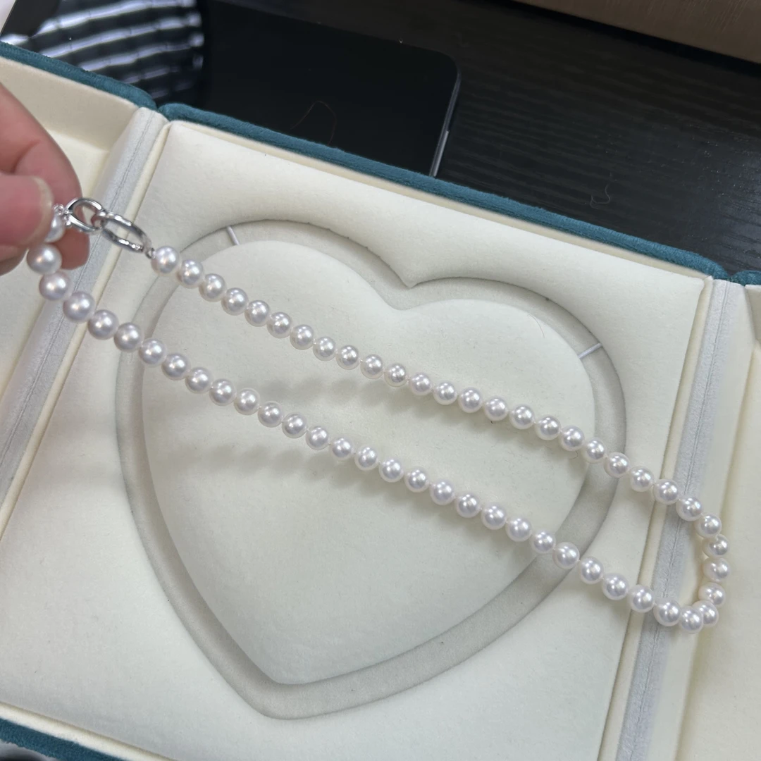 【薇拉特选樱花】7-8mm无核正圆无暇淡水珍珠项链极光S925银扣