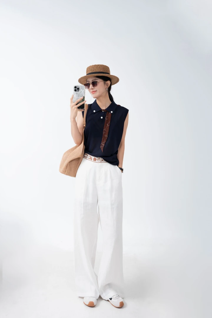 【老白不白】夏季新款极简风宽松型拼接polo洋气翻领OW252BX008Z