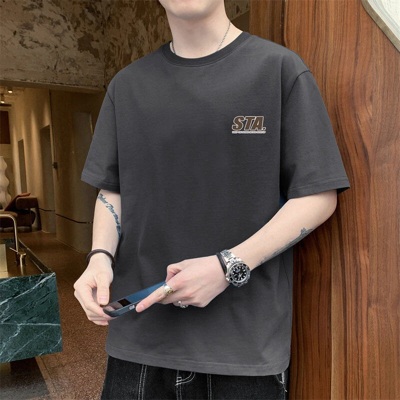 雅鹿男装2025夏季新款爆款男士重磅230克纯棉短袖T恤