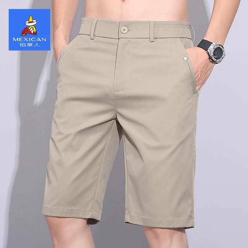 稻草人冰丝短裤男士夏季薄款弹力五分马裤速干百搭休闲中裤子男款