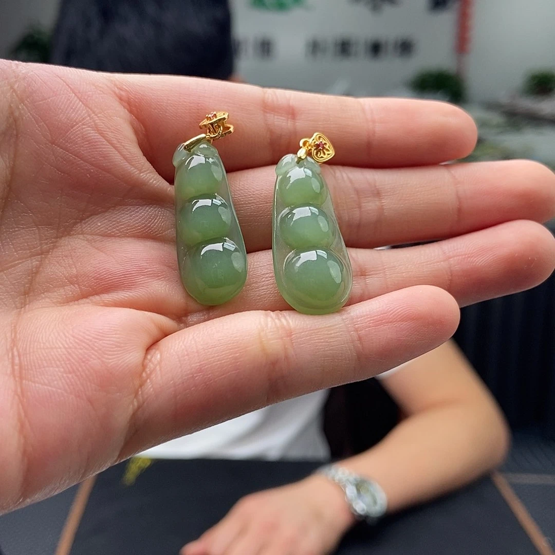 和田玉银S925镶嵌颈饰福豆 颜色多样性发拍一发一