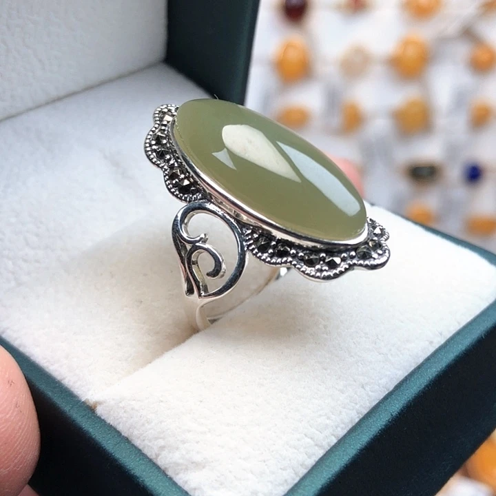 和田玉银S925镶嵌戒指