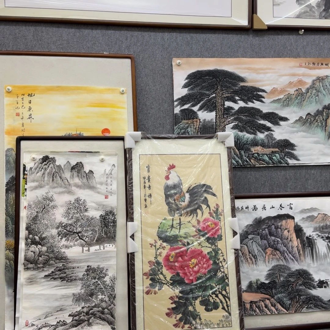 国画富贵吉祥三尺成品画框123×64