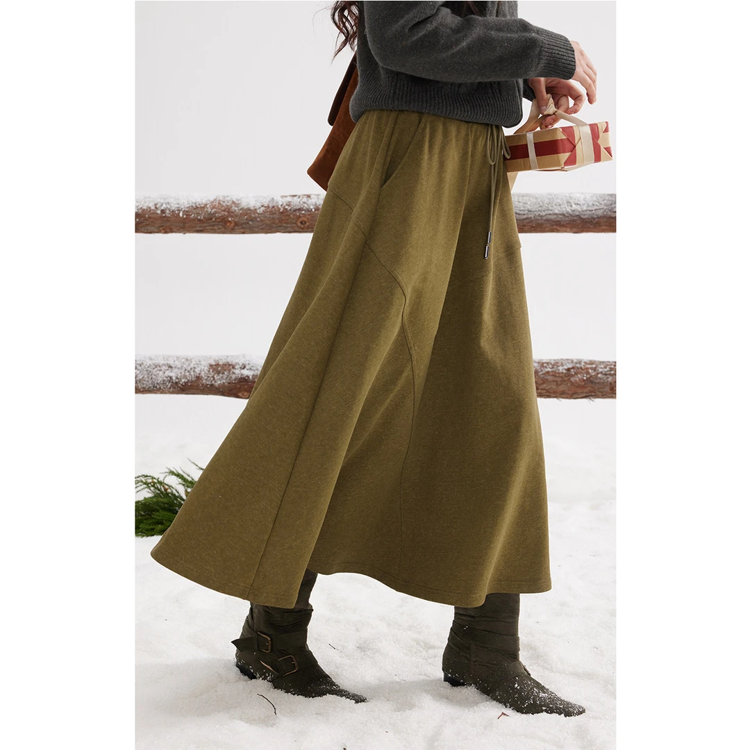 solighter 法式松紧腰抽绳针织半身裙女冬季5J0106Q09X1