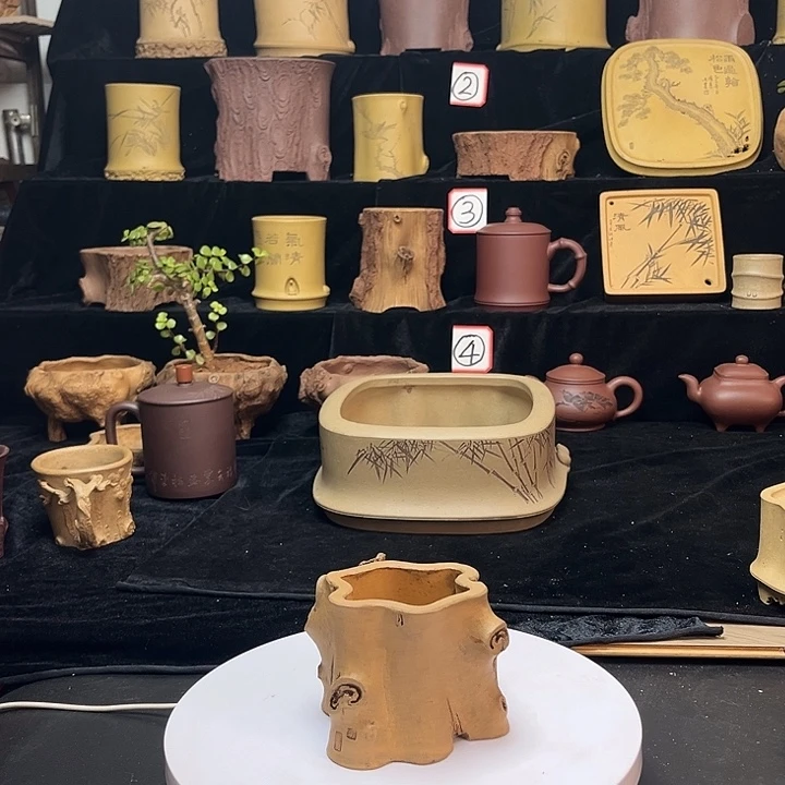 泥塑全手工制作树桩花盆