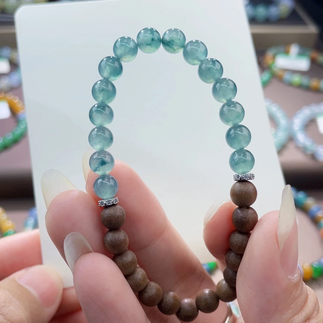 未镶嵌手链翡翠冰蓝底飘花卡6