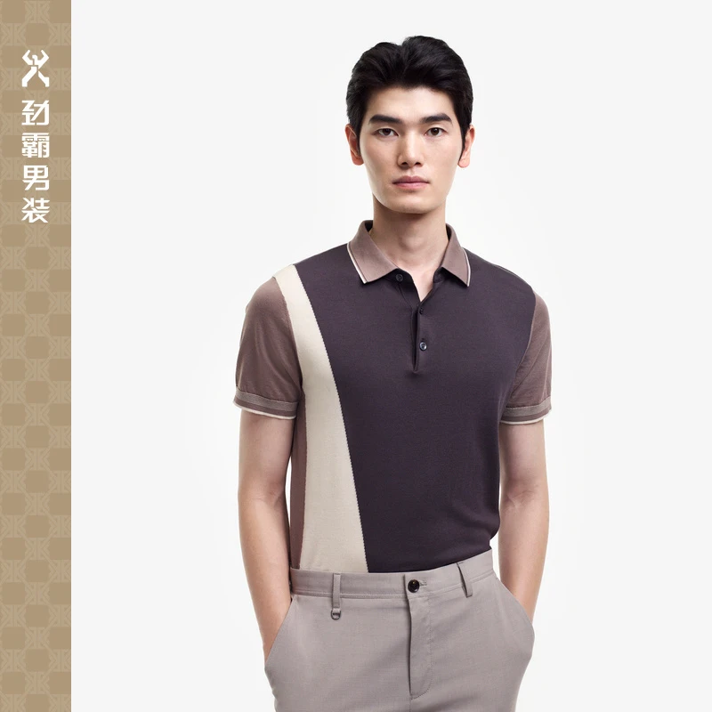 劲霸男装时尚透气半袖夏季简约速干条纹撞色波普风格T恤|BTTE2301