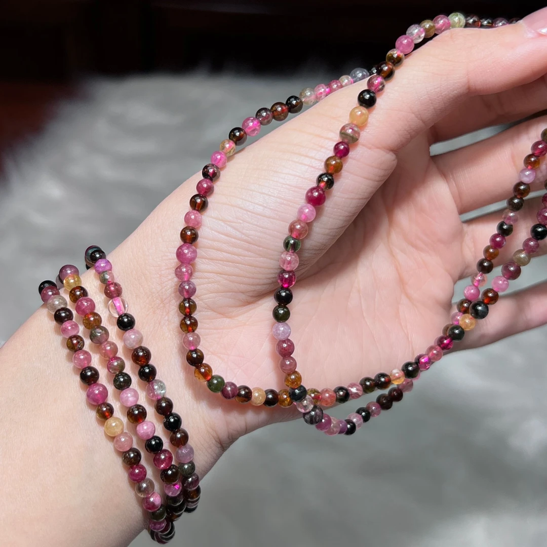 天然老矿碧玺手串三圈高雅水晶时尚百搭饰品