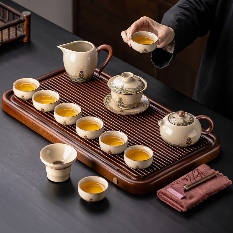 汝窑茶具套装2025新款家用功夫茶杯茶盘新中式盖碗茶壶泡茶一整套