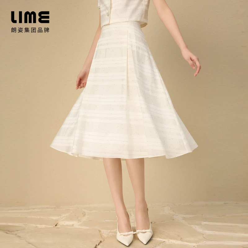 LIME/莱茵【自由绽放】夏季优雅气质梭织半裙米白色LDGB5BWSK309