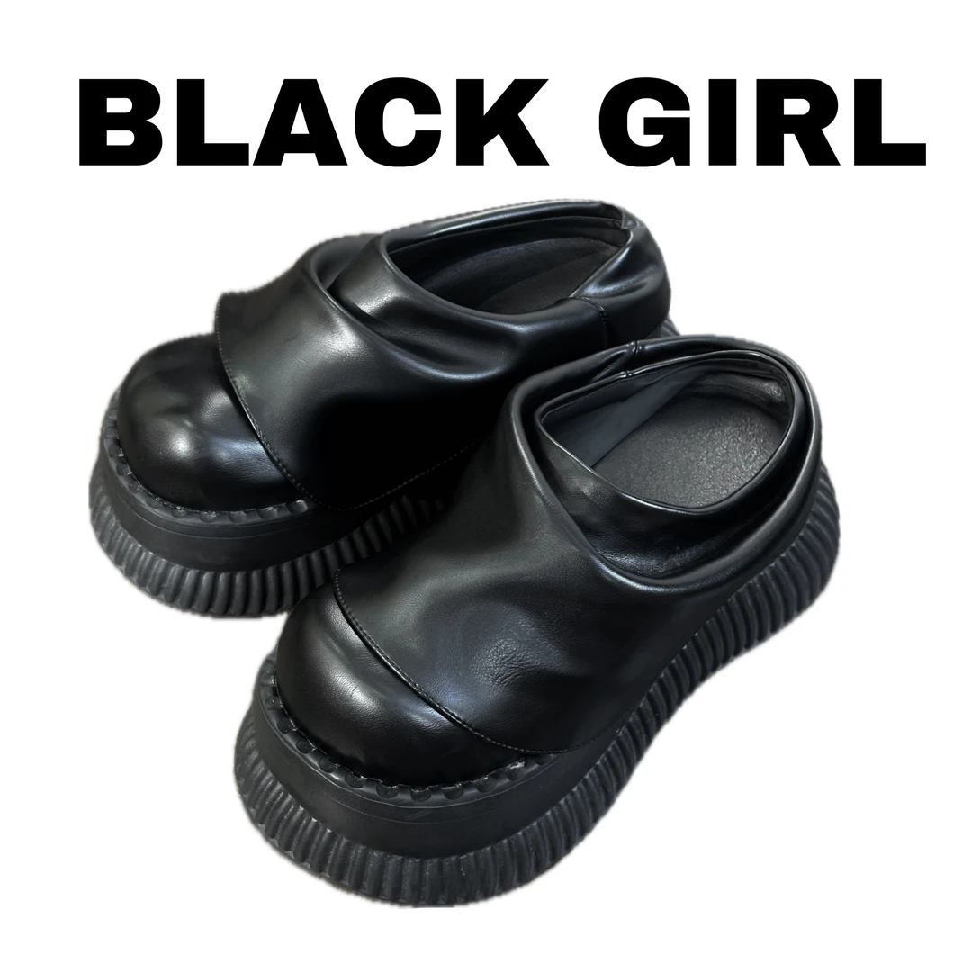 Blackgirl新款【废土风】小众圆头厚底休闲风复古百搭休闲松糕鞋