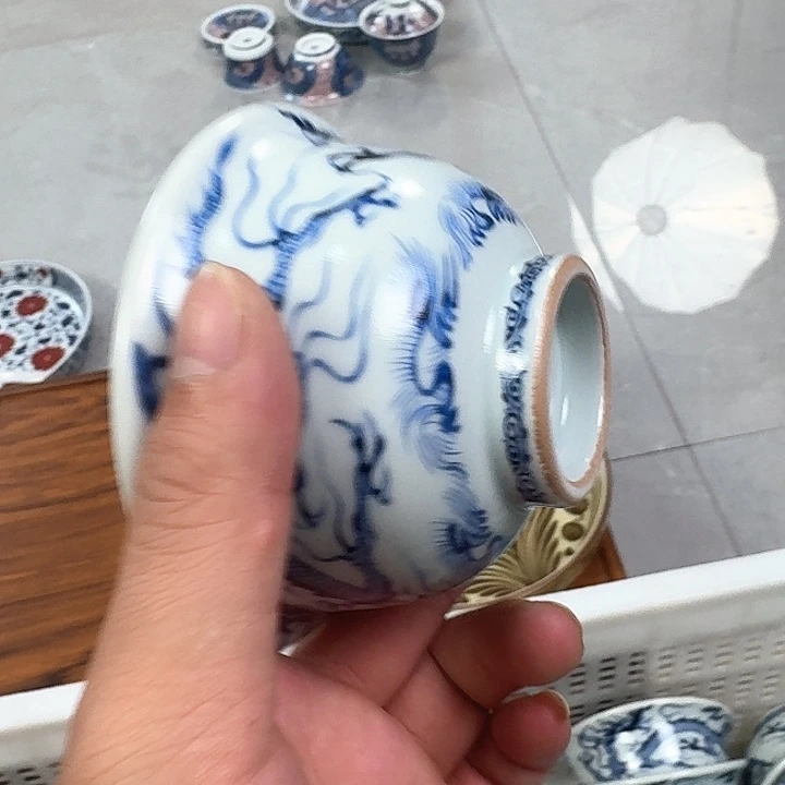 瓷片青花穿云龙大压手杯