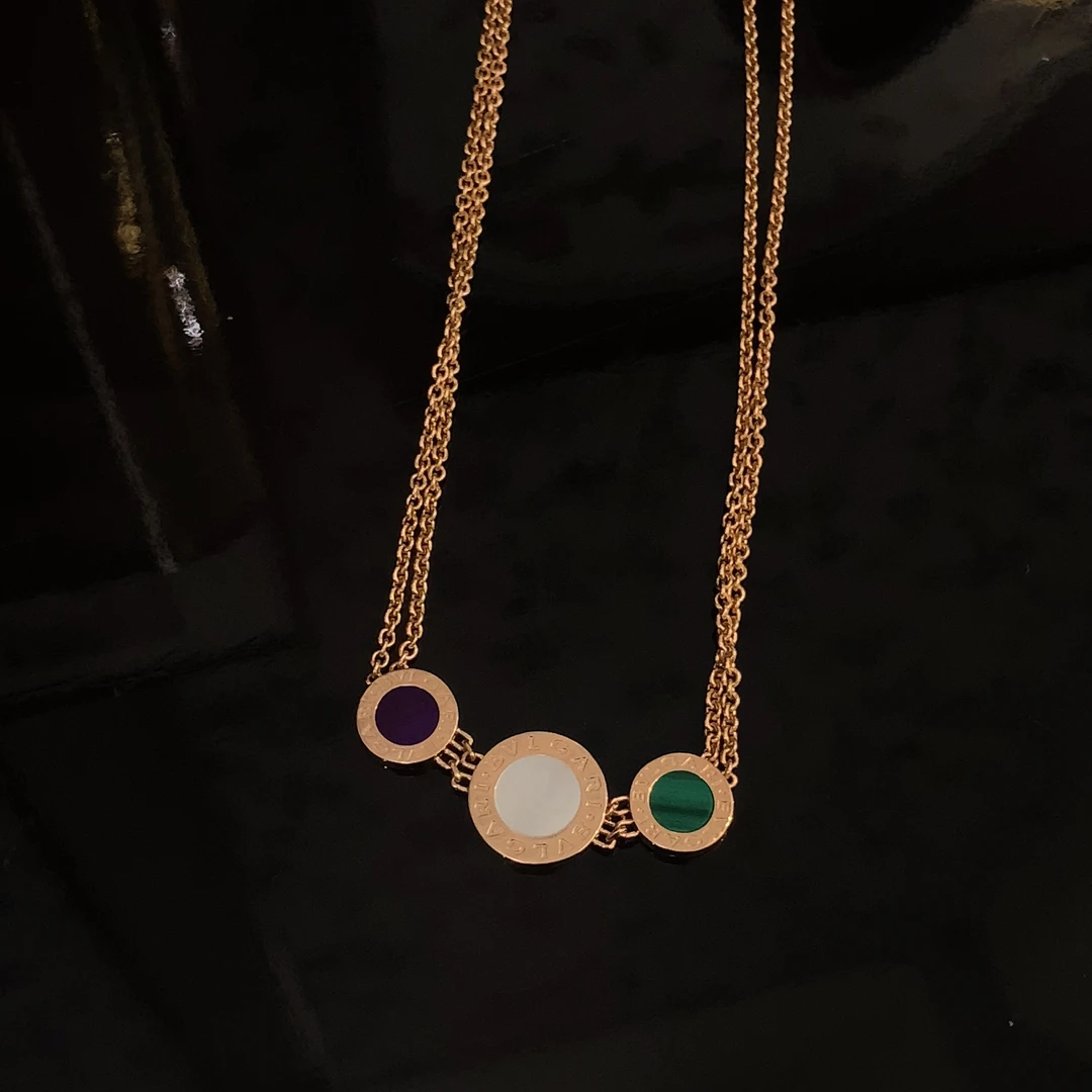 99新 BVLGARI/宝格丽 三彩饼项链/k玫/44cm/盒