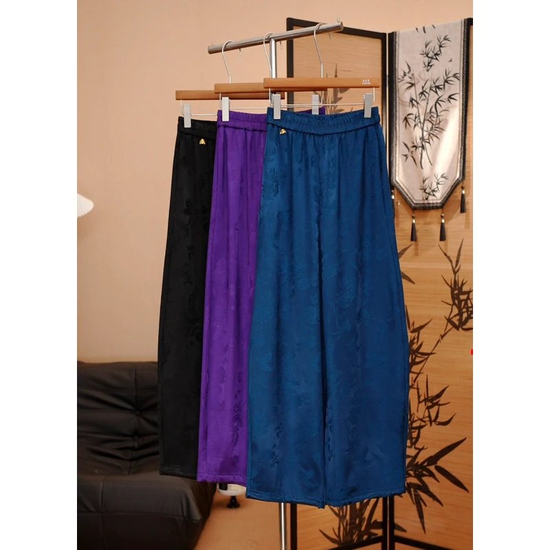 【百川·加厚】新中式垂感时髦显瘦直筒裤轻熟休闲复古提花阔腿裤子