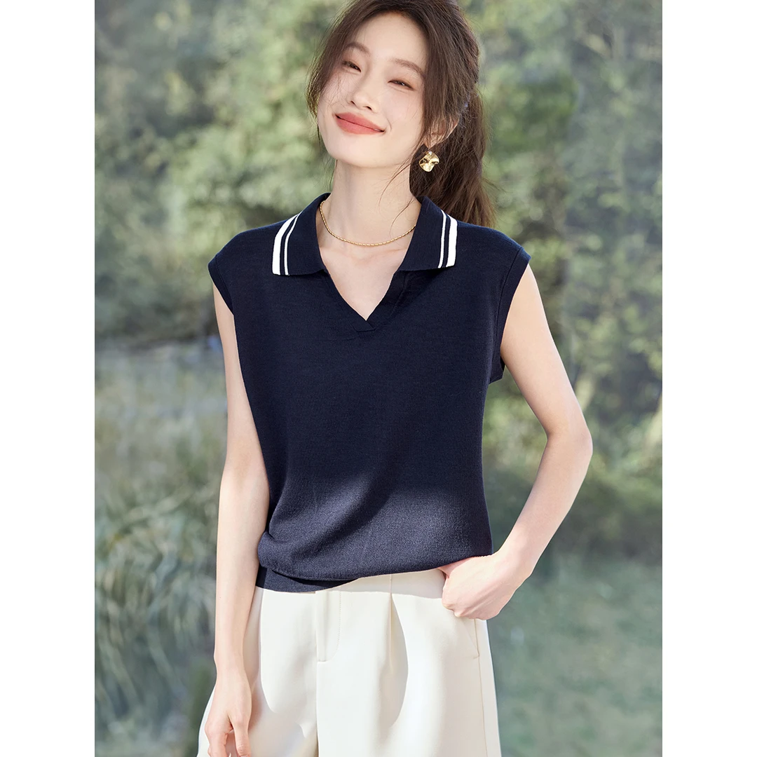 沫晗依美时髦MIU系POLO翻领衬衫2025夏季撞色领口短袖针织衫女