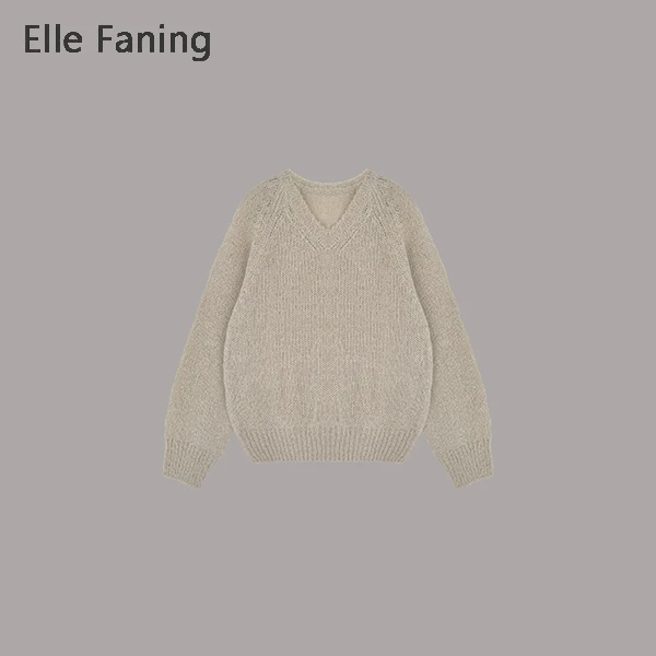 芒果优选-暖阳织韵 慵懒羊驼混纺V领套头针织衫