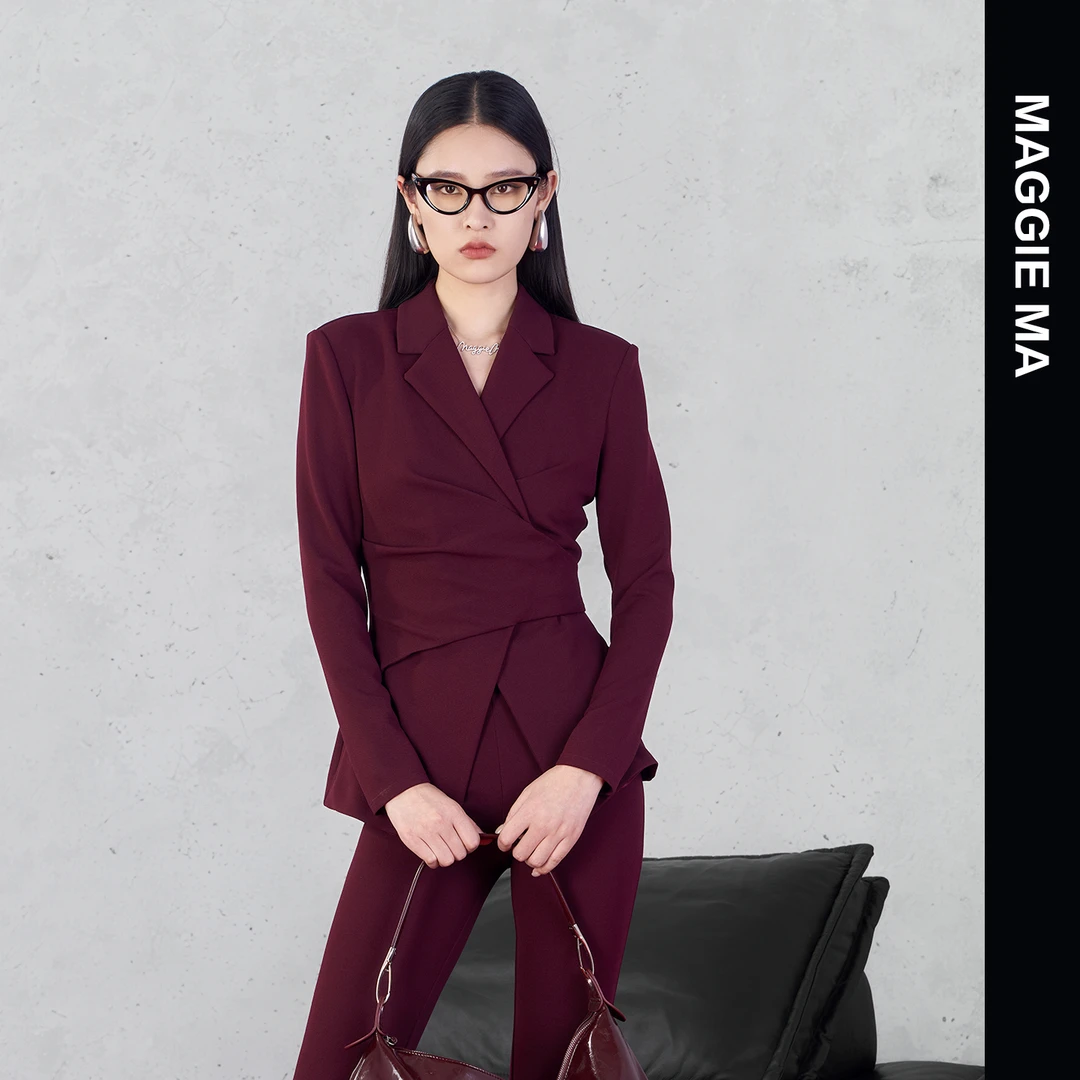 MAGGIE MA马婧设计师款紫红色优雅干练气场套装421S/422P