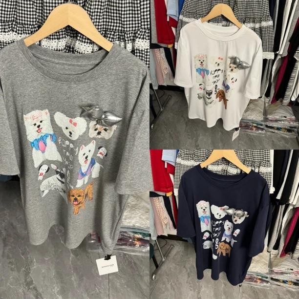 韩国东大门25夏季新款宽松减龄趣味卡通印花立体蝴蝶结短袖T恤女